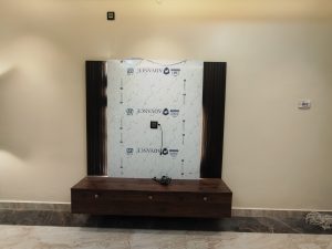 Modern living room with TV display